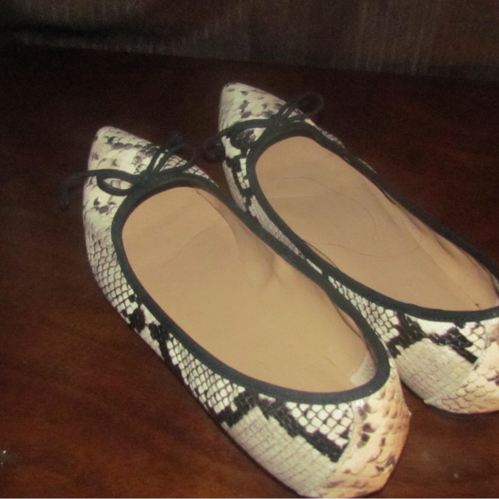 Cream and Black Snakeskin Flats